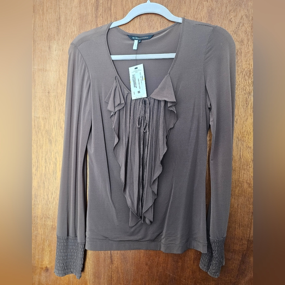 Brown Ruffled Long Sleeve Top